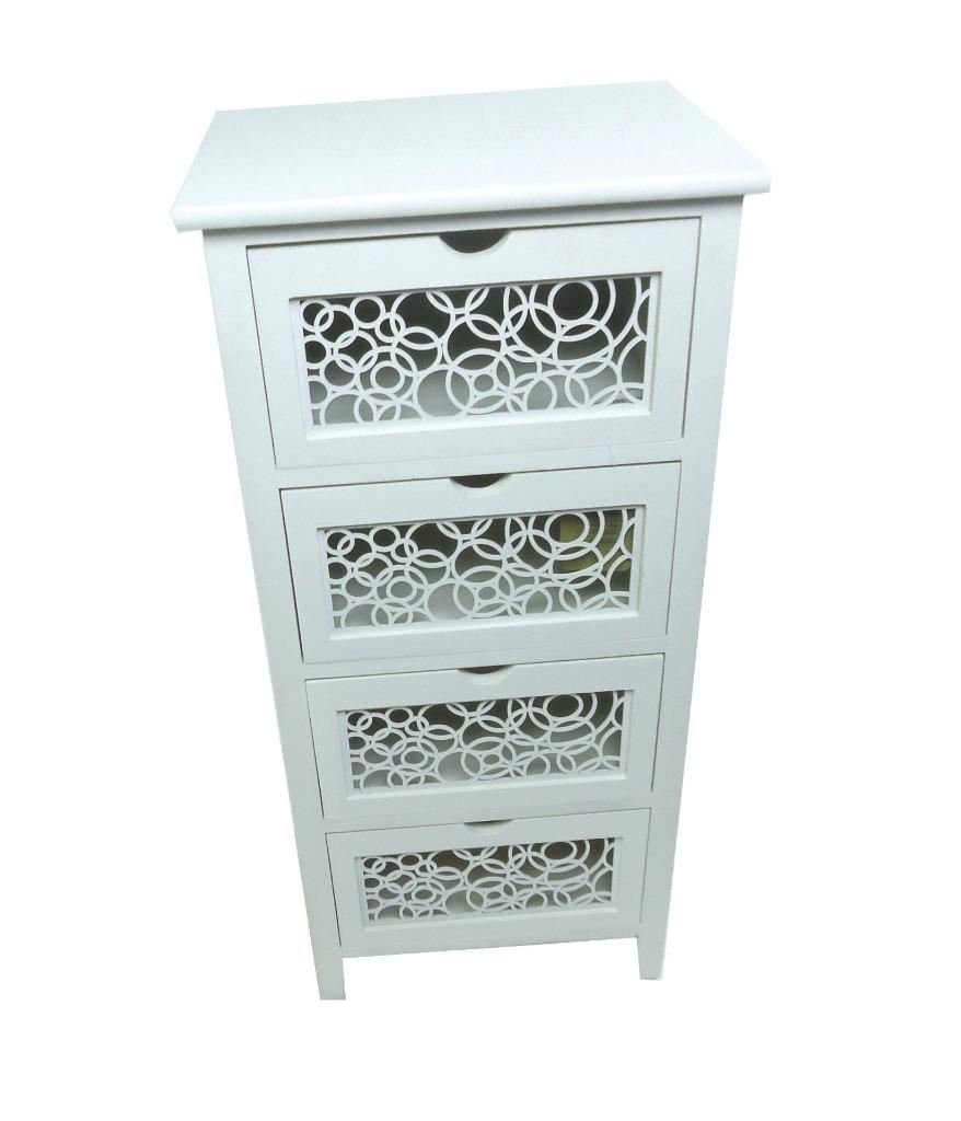 Topfurnishing Assembled Slim Narrow White Flowers Leaves 4 Chest