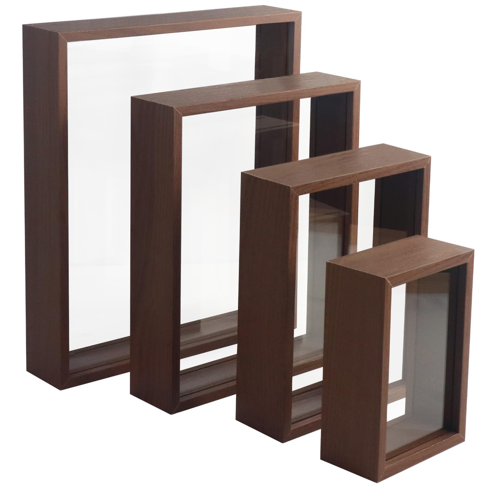 4 pcs Deep Shadow Box Frame, Double Glass Shadow Boxes Display Cases, Wooden Dried Flower Frame, Decorative Floating Photo Frame for Home Decor (4)