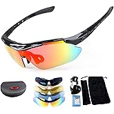 Bentrance Polarized Interchangeable Motorcycle Sunglasses Unbreakable UV400 Rider Glasses TR90 with 5 Interchangeable Lenses for Men Women Running Golf Fishing Hiking Baseball