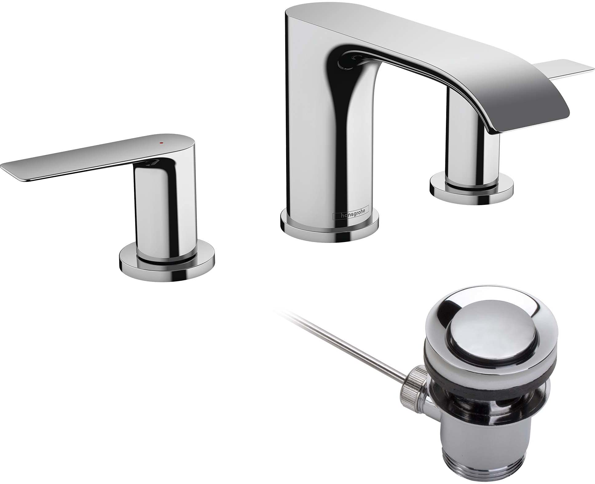 hansgrohe Vivenis 3-hole basin mixer 90 with pop-up waste set, chrome, 75033000