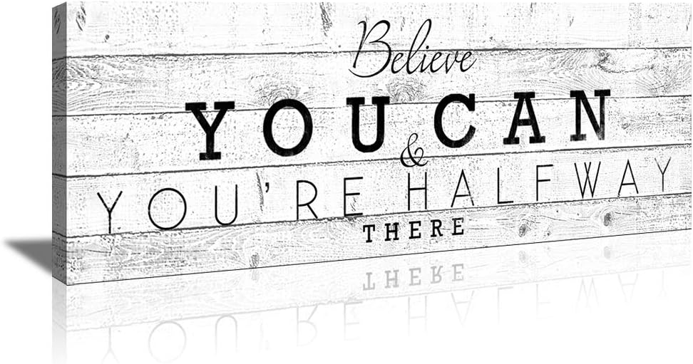 KuyiArt-Inspiration Motto Wall Art Family Office Decorative Signs Believe You CAN Canvas Prints for Home Room Office Wall Decor Ready to Hang (6x17inch)