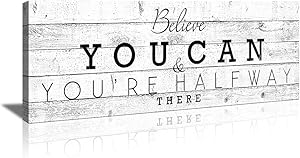 KuyiArt-Inspiration Motto Wall Art Family Office Decorative Signs Believe You CAN Canvas Prints for Home Room Office Wall Decor Ready to Hang (6x17inch)