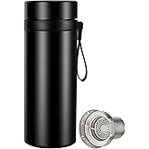 KYZ Insulated Water Bottle with Tea Infuser, 37 oz Wide Mouth Stainless Steel Tumbler, Leak-Proof Travel Water Bottle for Hot & Cold Drinks, Includes Carry Strap for Commuting, Office & Outdoor