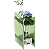 Dewrhiixe Clear Acrylic Side Table, Narrow Nightstand Bedside Table for Bedroom, Skinny Small End Table (Green, 8.7'' x 15.7'' x 21.7")