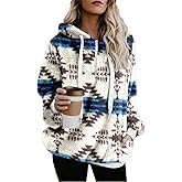 chouyatou Women's Warm Half Zip Tribal Aztec Printed Hooded Fuzzy Fleece Hoodie Sweatshirt