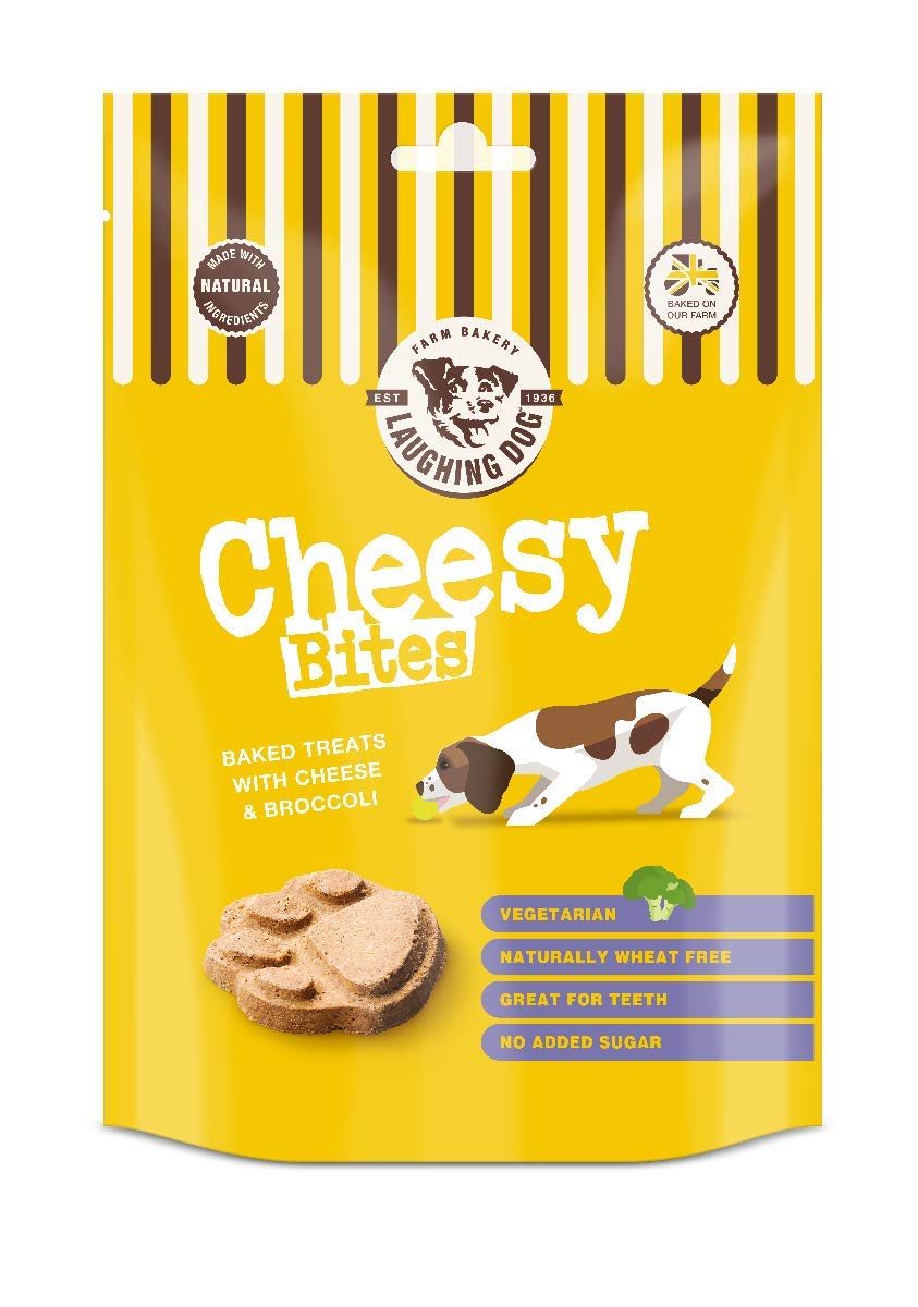 Laughing Dog - Cheesy Bites - Baked Dog Treats with Cheese & Broccoli - Naturally Wheat Free and Sugar Free, Perfect as Training Aid or Reward - 125g