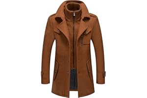 Trench Coat for Men Slim Fit Double Breasted Notched Double Collar Jacket Windproof Peacoat Wih Pockets