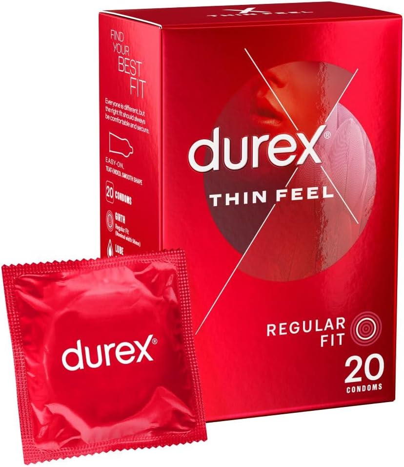 Durex Thin Feel Condoms 20s - Regular Fit, Natural Latex, Silicone Lube