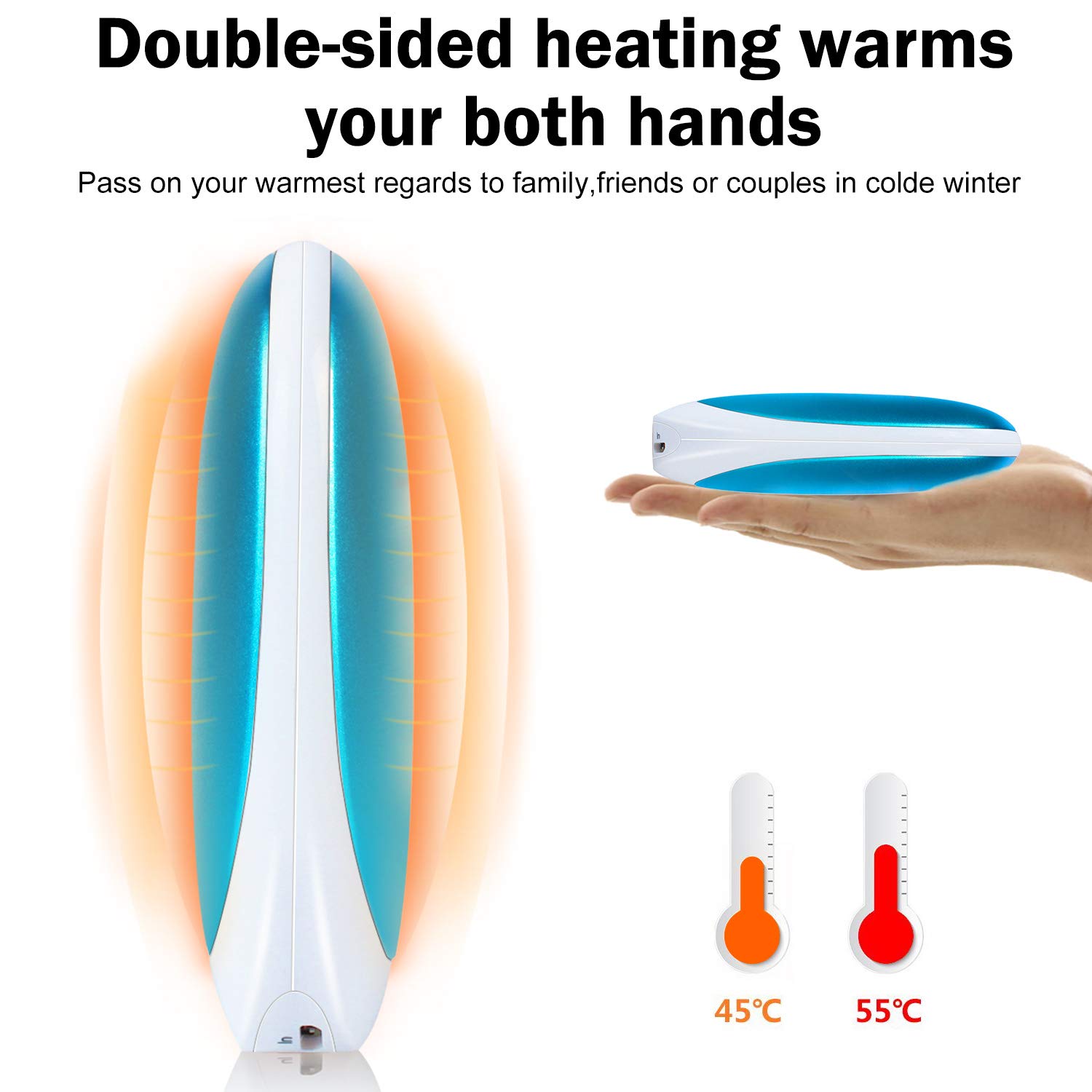 5200mAh USB Rechargeable Electric Hand Warmer,Vshow Baby Dolphin Double-Side Pocket Warmer /Emergency Phone Charger for iPhone /Samsung Galaxy - Blue