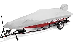 Boatpro Trailerable Boat Cover 17-19ft with Outboard Motor Cover, 900D Marine Canvas Waterproof & UV-Proof Heavy Duty Boat Covers for 17 feet 18ft 19' Foot V-Hull Bass Boat Runabout Boat, Gray