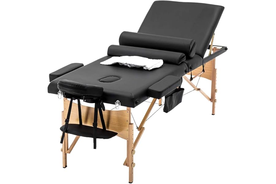 BestMassage Massage Bed Portable Massage Table 28 inch Wide Lash Bed Height Adjustable 3 Folding Spa Table with Towel Hanger Oil Pouch Half Bolster Round Bolster Non-Woven Backpack