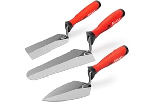 SHALL 3-Piece Masonry Tools Set, 6’’ Margin Trowel, 5.5’’ Pointing and 7’’ Gauging Trowel with Soft Grip Handle, Bricklaying 