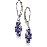 Amazon Essentials Sterling Silver Genuine and Created Gemstone Three Stone Birthstone Leverback Dangle Earrings