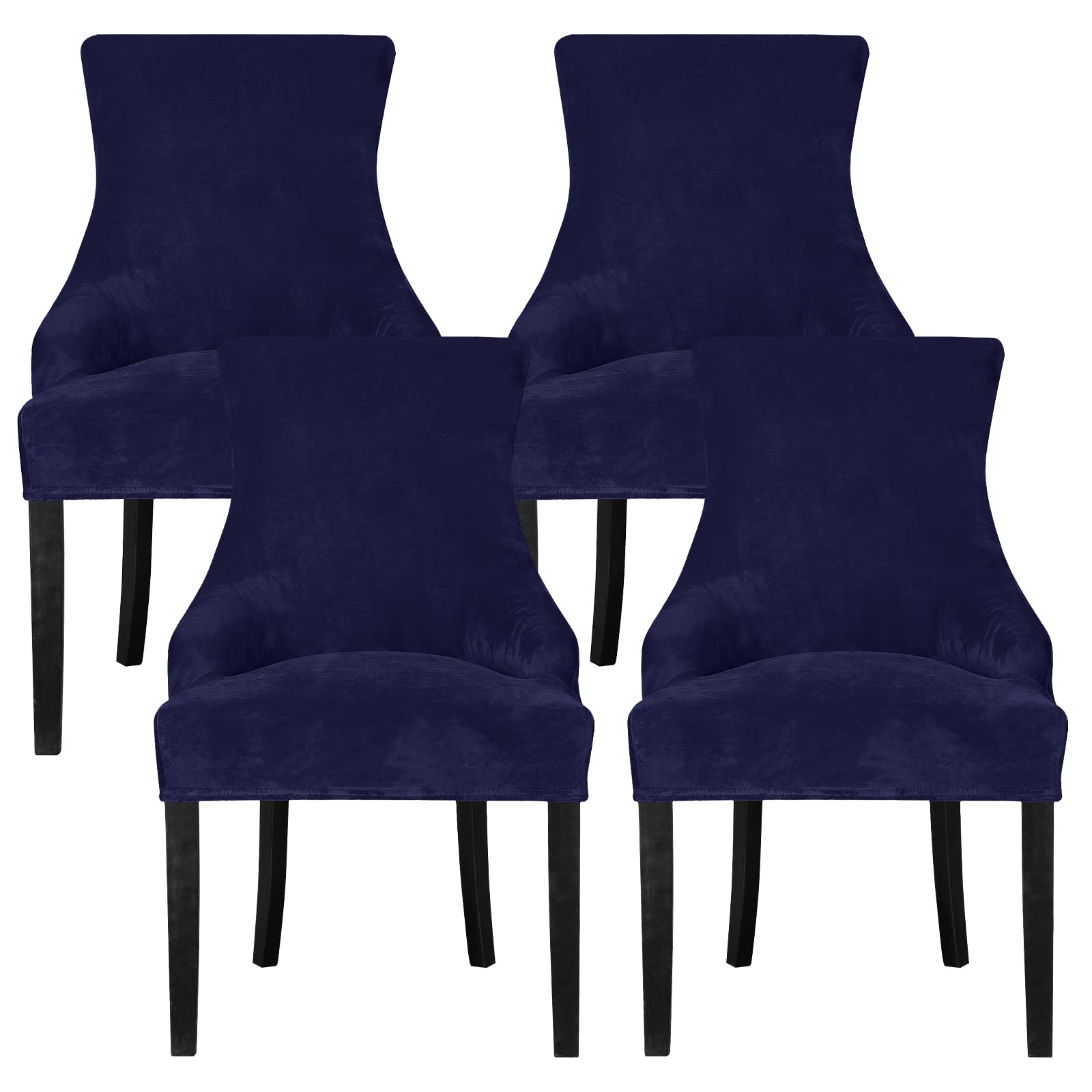 Leorate Dining Chair Covers Stretch Velvet Wingback Armchair Slipcovers Recliner Chair Protector for Kitchen Home Decor (Navy, Pack of 4)