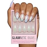 Glamnetic Press On Nails - Entranced | Short Almond White Holographic Fake Nails, Semi-Transparent, Reusable| 15 Sizes - 30 N
