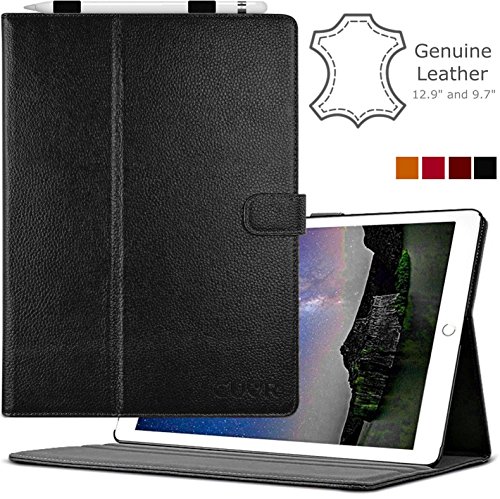 iPad Pro 9.7 Case by Cuvr | Leather Folio Cover Stand with Apple Pencil Holder (Black)