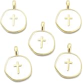 LiQunSweet 5 Pcs 18K Gold Plated Cross Brass Charms Religious Crucifix Jesus Shell Charms for DIY Jewelry Necklace Craft Accessory Bag Decoration