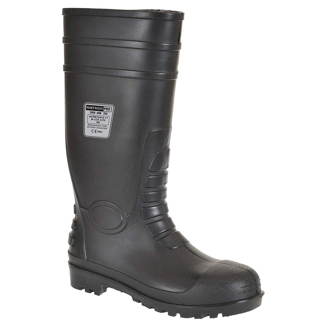 Portwest FW95 Steel Toecap PVC Waterproof Mens Wellington Boots Adult Safety Wellies Slip Resistant Protective Footwear Black, 3 UK — image 1