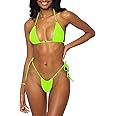 Women Halter String Bikini Set Sexy Thong Cheeky Two Piece Swimsuits Solid Color Bathing Swimwear