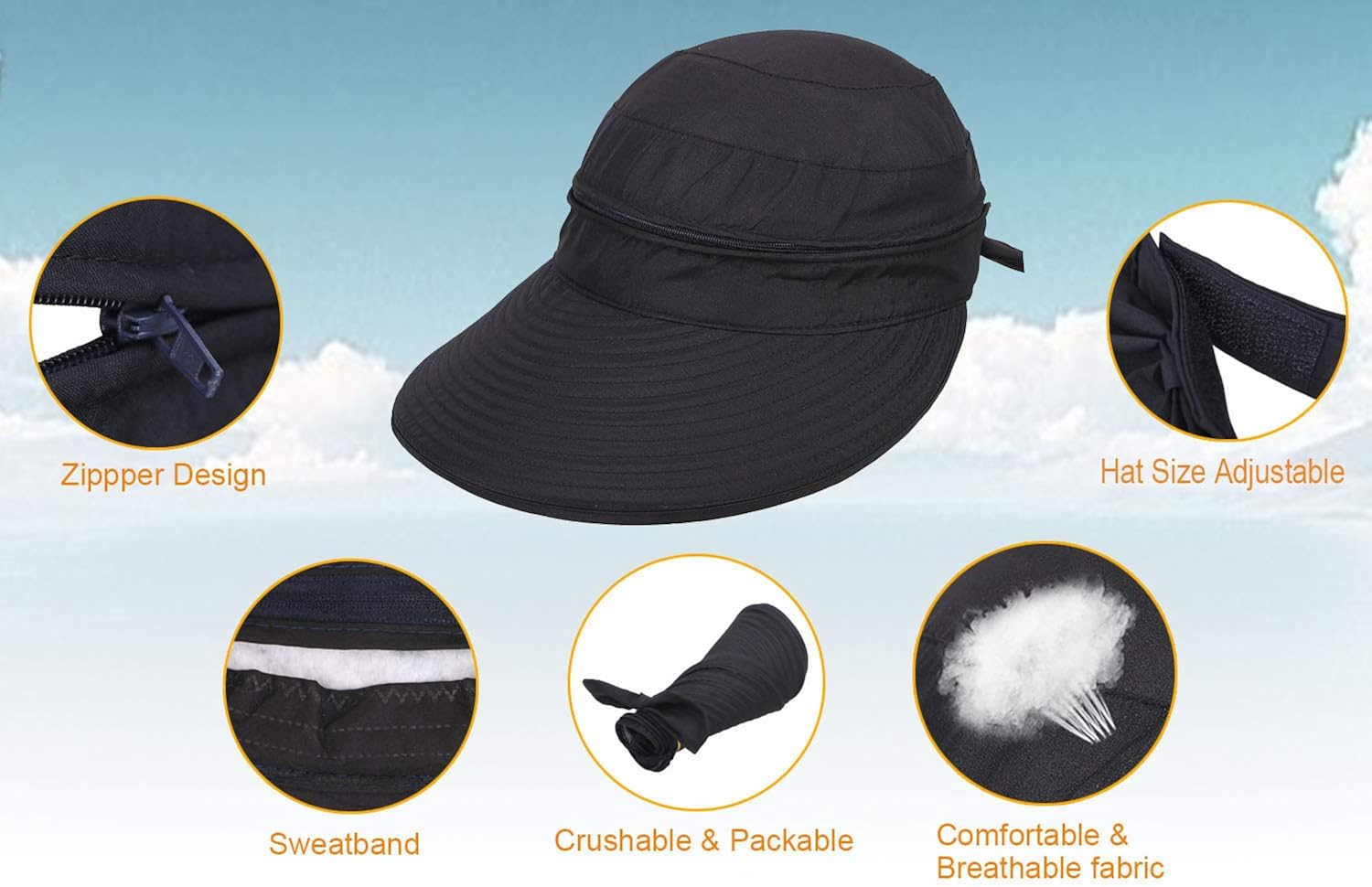 Simplicity Women's UPF 50+ UV Sun Protective Convertible Beach Hat Visor Black at  Women’s Clothing store