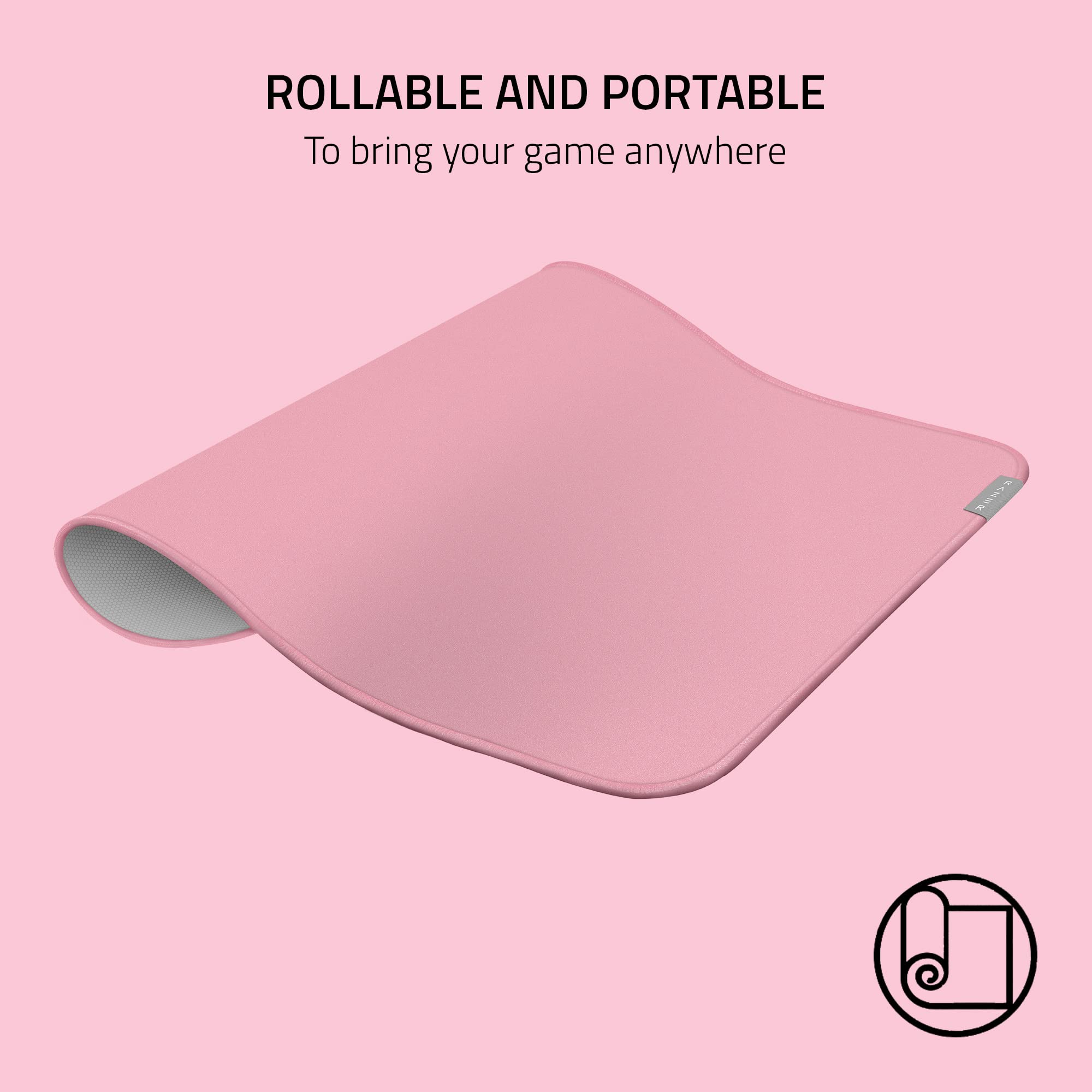 Razer Strider Hybrid Mouse Mat with a Soft Base & Smooth Glide: Firm Gliding Surface - Anti-Slip Base - Rollable & Portable - Anti-Fraying Stitched Edges - Water-Resistant - Large - Quartz Pink