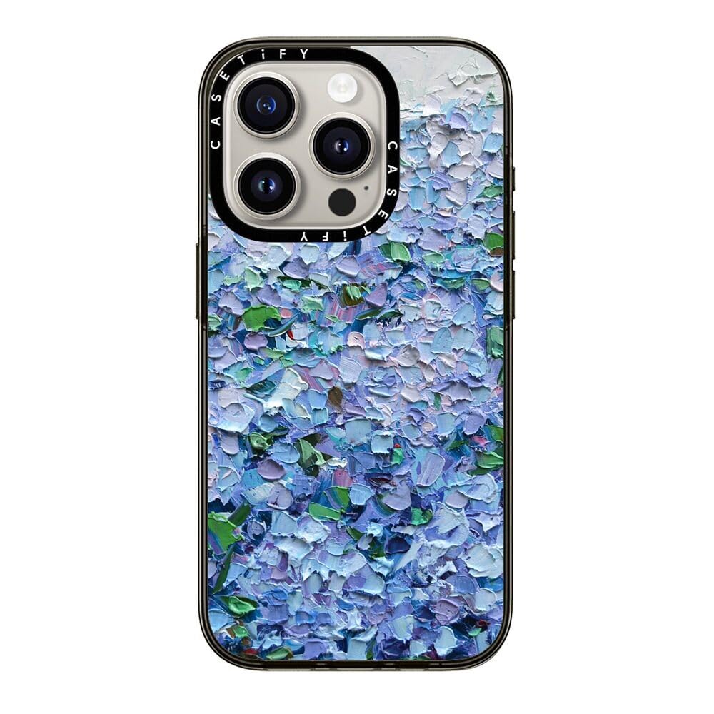 CASETiFY Compact Case for iPhone 15 Pro [2X Military Grade Drop Tested / 4ft Drop Protection] - Nantucket Blue Hydrangeas - Clear Black — image 1