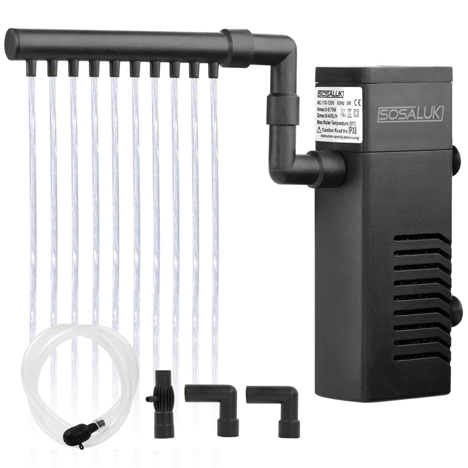 Photo 1 of SOSALUK Internal Aquarium Filter with Aeration System, Fish Tank Filters, 100 GPH 5W Submersible Power Filter for 5-15 Gallon Fish Tanks, Quiet Water Flow with Sponge Filter