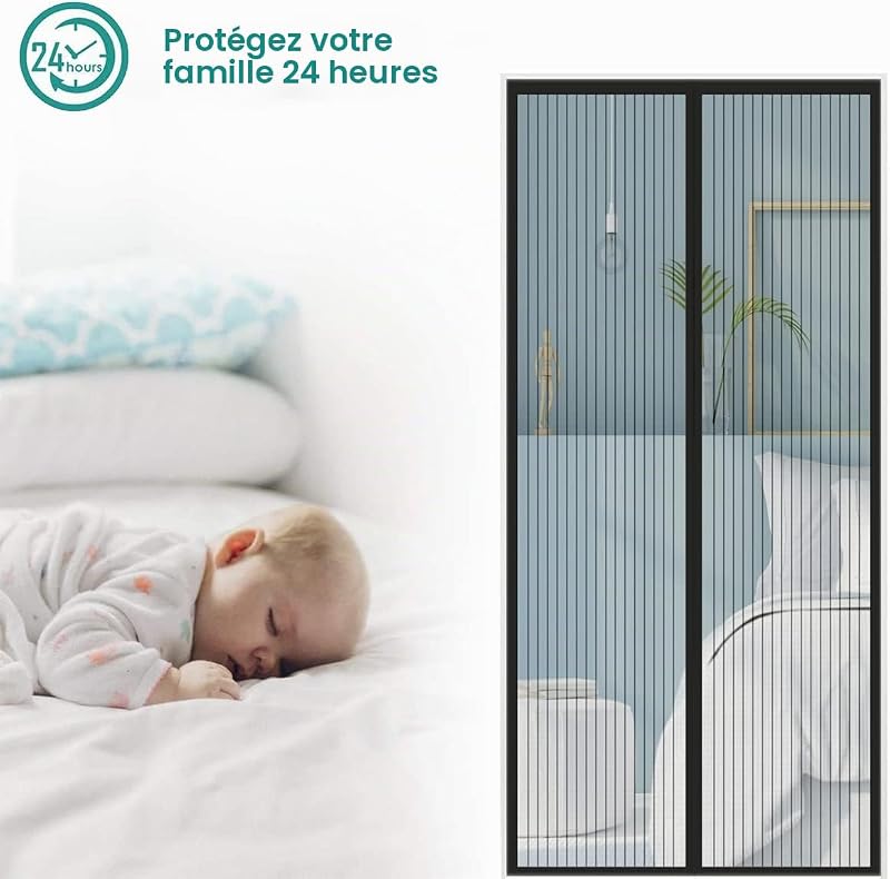 Magnétique Moustiquaire pour Porte, 80x205 cm Rideau de Porte Antimoustique, Noir Moustiquaire Mailles ultra fines pour Couloirs, Portes, Patio, Fermeture Automatique