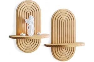 Heiple Set of 2 Boho Arched Floating Shelves 15.7”x 7.8”3D Wooden Hanging Shelf for Living Room Bedroom Nursery Mid Century M