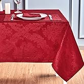 HomeJoy Rectangle Table Cloth Linen Farmhouse Stainproof Waterproof Washable Polyester Oblong Rectangular Fabric Table Cover for Kitchen Dining Dinner (Red, 52 X 70 Inch)