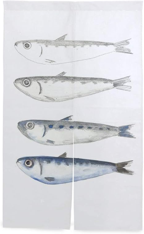 Amazon Saiaos 間仕切り のれん イワシの魚の鉛筆画出生イラスト リビング階段や玄間 ロング暖簾 キッチン 窓 リビング おしゃれ かわいい インテリア 目隠しドアカーテン のれん オンライン通販