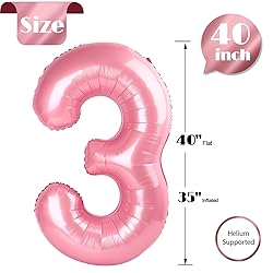 Pearlescent Pink Number 3 Balloon 40 Inch, 3