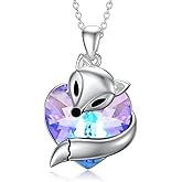 AOBOCO 925 Sterling Silver Cute Panda/Dog/Fox Pendant Necklace with Heart Crystal from Austria, Christmas Animal Jewelry Gifts for Women