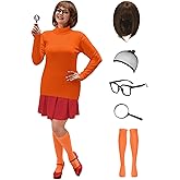 For G and PL Women's Plus Size Halloween 7 Pcs Sweater Costumes Orange Crop Top Red Skirt Cosplay Outfits Set