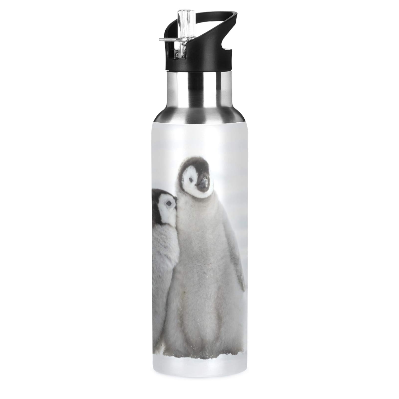 JUMBEAR Snow Penguins Water Bottle Acuum Insulated Stainless Steel Leakproof Wide Mouth with Straw Lid for Fitness Gym and Outdoor Sports 22OZ