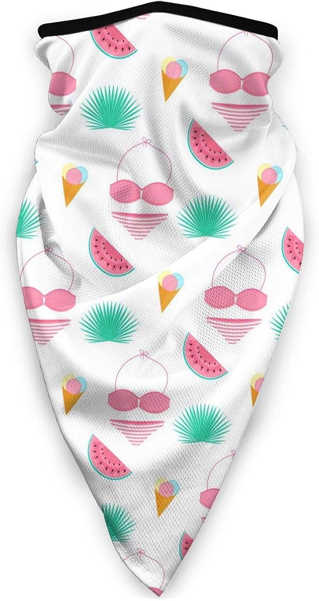Palm-leaf-ice-cream-swimsuit-watermelon-summer-vector-25599636 Unisex Adult Outdoors Windproof Mask Dust Sports Face Mask Half Balaclava Mask Cold Weather Bandana Women Men Festivals Gifts