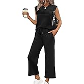 WIHOLL Two Piece Sets for Women Summer Spring Lounge Sets Travel Vacation Outfits Cap Sleeve Side Slit Wide Leg Pants S-3XL