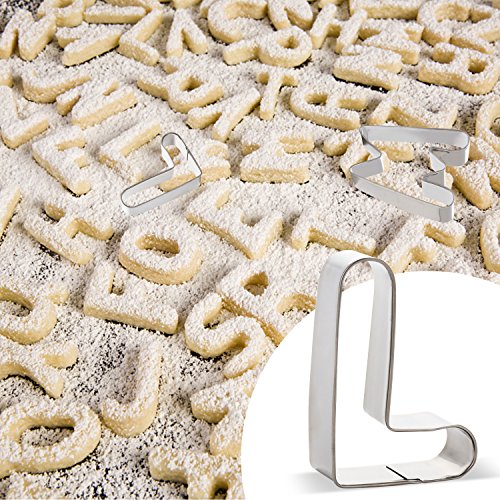 FUBARBAR Large Alphabet Letter Cookie Cutters Set Biscuit Snowman Pumpkin Moon Ghosts Variety Of Graphics Cookie Cutter Shape Mold Set Jelly Fondant Sugar Stamp Impress Embosser (Large Letter A-Z) - Thumbnail 6