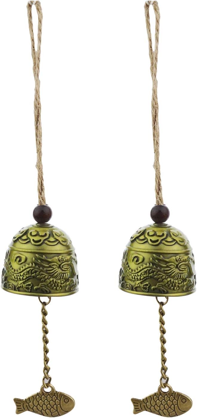 Kasteco 2 Pack Vintage Dragon Chinese Feng Shui Bell Good Luck Bless Home Garden Hanging Windchime