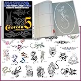 Master AirbrushÂ® Brand Airbrush Tattoo Stencils Set Book #5 Reuseable Tattoo Template Set, Book Contains 30 Unique Stencil Designs, All Patterns Come on High Quality Vinyl Sheets with a Self Adhesive Backing.