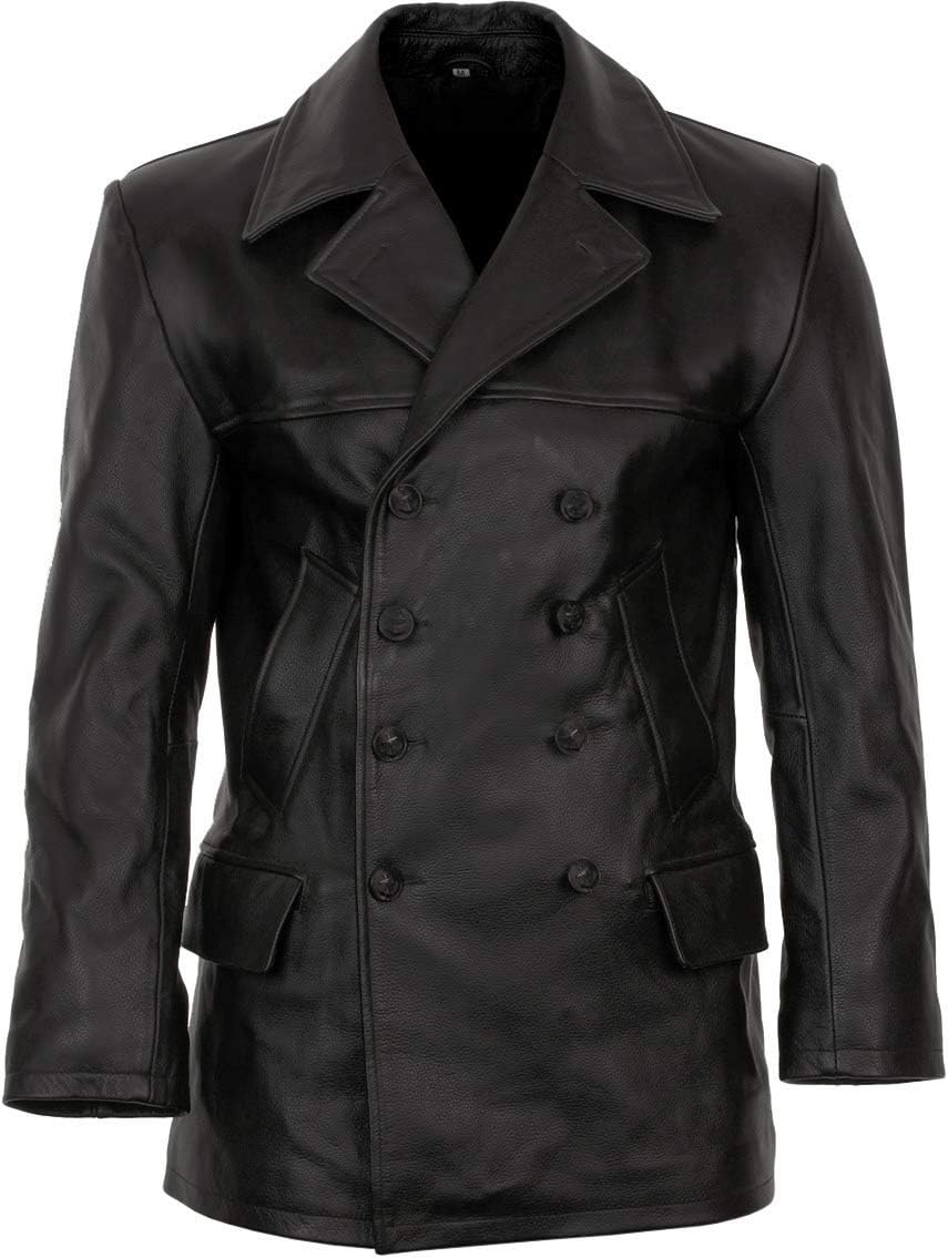 Vintage Replica WW2 German Kriegsmarine Leather U-Boat Deck Jacket (Black)