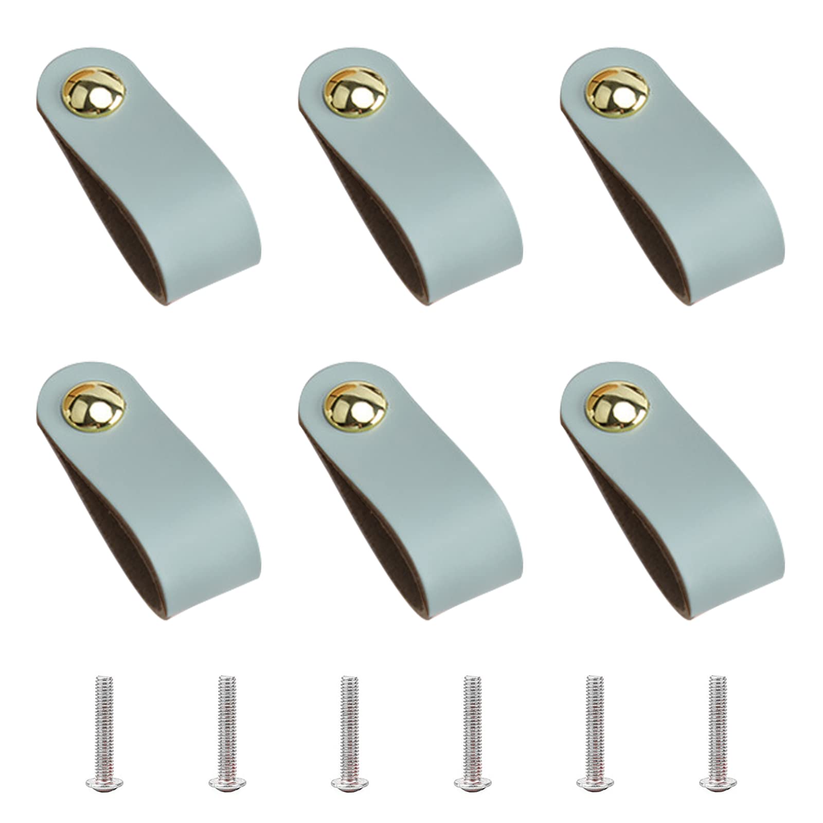 GORGECRAFT 6Pcs Leather Handles Vintage Cabinet Door Handle Azure ​Color Leather Drawer Pulls for Kitchen Bathroom Cabinets Cupboards Wardrobe Dresser, 143x25mm