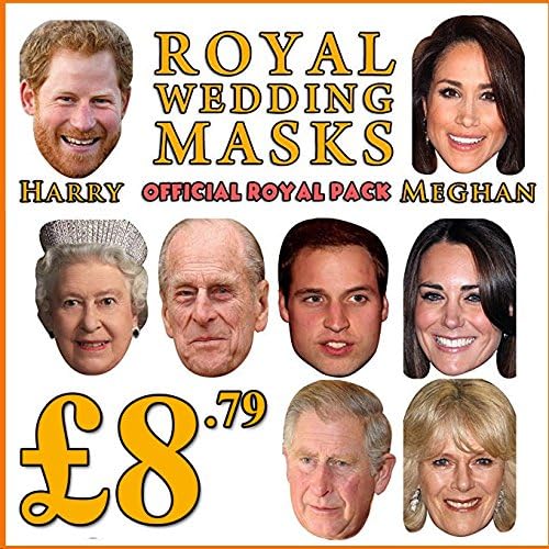 Pack of 8 Royal Wedding Family Celebrity Face Masks Jubilee Party Celebrities Face Mask Hen and Stag Parties Fancy Dress