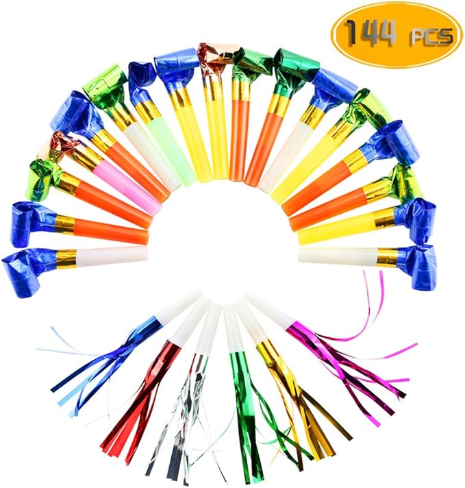 Weoxpr 144pcs Two Kinds of Noisemakers Blowouts Party Horns, Bulk Toys, Birthday