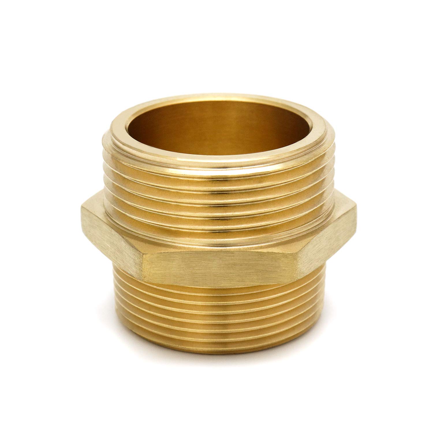 Photo 1 of QWORK Brass Hexagonal Nipple Fitting, 1-1/2" NPT Male x 1-1/2" NST (NH) Male, Fire Equipment Hexagonal Nipple Fire Hose Adapter