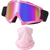 LJDJ Motorcycle Goggles Dirt Bike ATV Off-Road Riding Motocross Glasses with Sun UV Protection Neck Gaiter Face Cover
