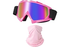 LJDJ Motorcycle Goggles Dirt Bike ATV Off-Road Riding Motocross Glasses with Sun UV Protection Neck Gaiter Face Cover