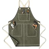 Jeanerlor - 16oz Water-Resistant Work Aprons for Women and Men Canvas Tool Apron with Pockets Adjustable S to XXXL
