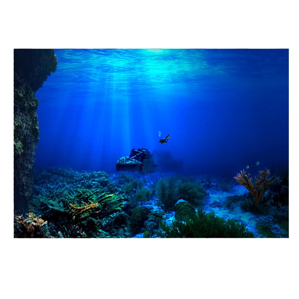 Aquarium HD Background Submarine Coral Reef Photo Wallpaper Aquarium Fish Sea Mural XXL Submarine Underwater World Wall Decor(91 * 50cm)
