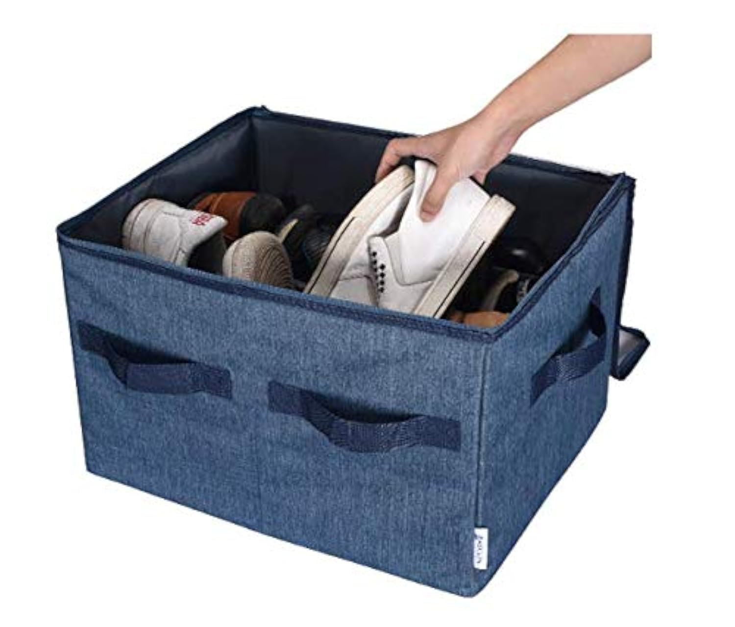 Moteph Shoe Organizer Closet Storage Solution with Clear Cover & Adjustable Dividers for Shoes, Handbags, Blankets, Linen, Clothing (Medium - 16 Pairs, Navy Blue)